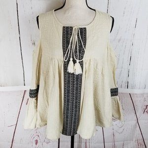PPLA Clothing Cold Shoulder Top Sz L Cream